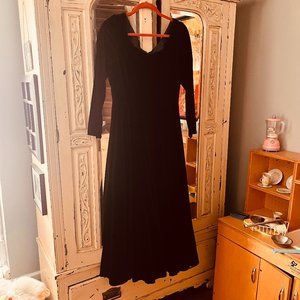 Vintage Black Velvet Tea Length Dress